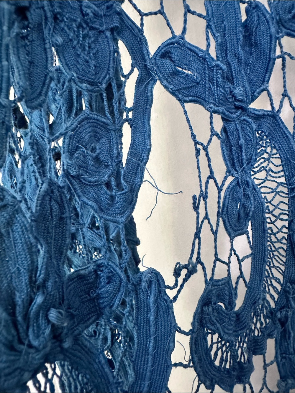 VINTAGE blue crochet/applique long open Cardigan long-sleeve -size S/M - Picture 10 of 12